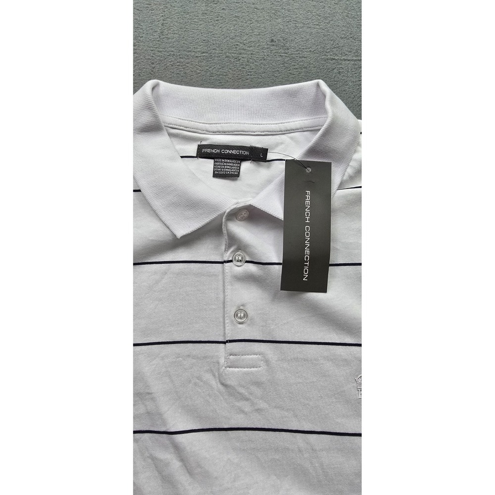 French Connection‎ Mens Large Black White Stripe Polo New With Tags Casual